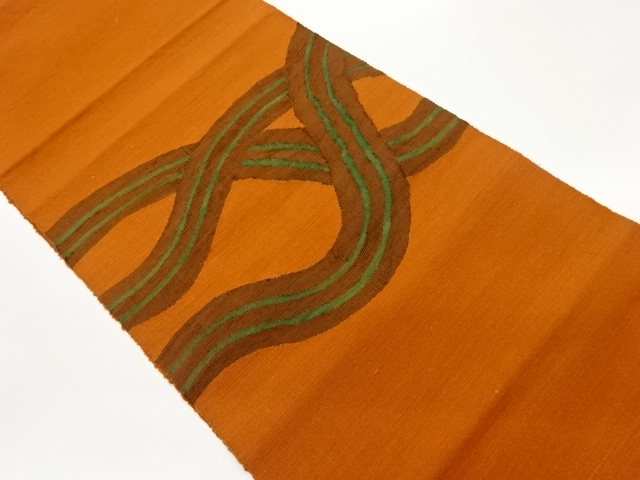 手織り紬曲線模様織出し名古屋帯